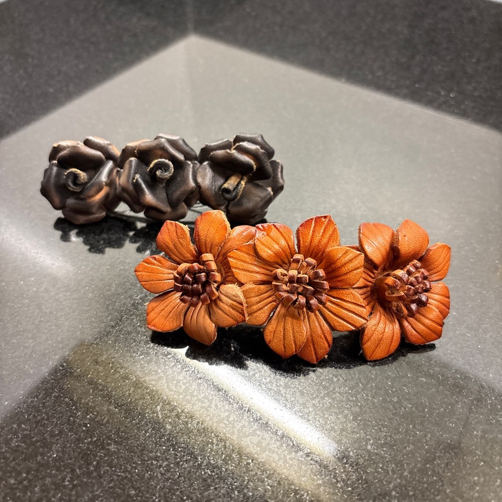 Leather floral barrettes
